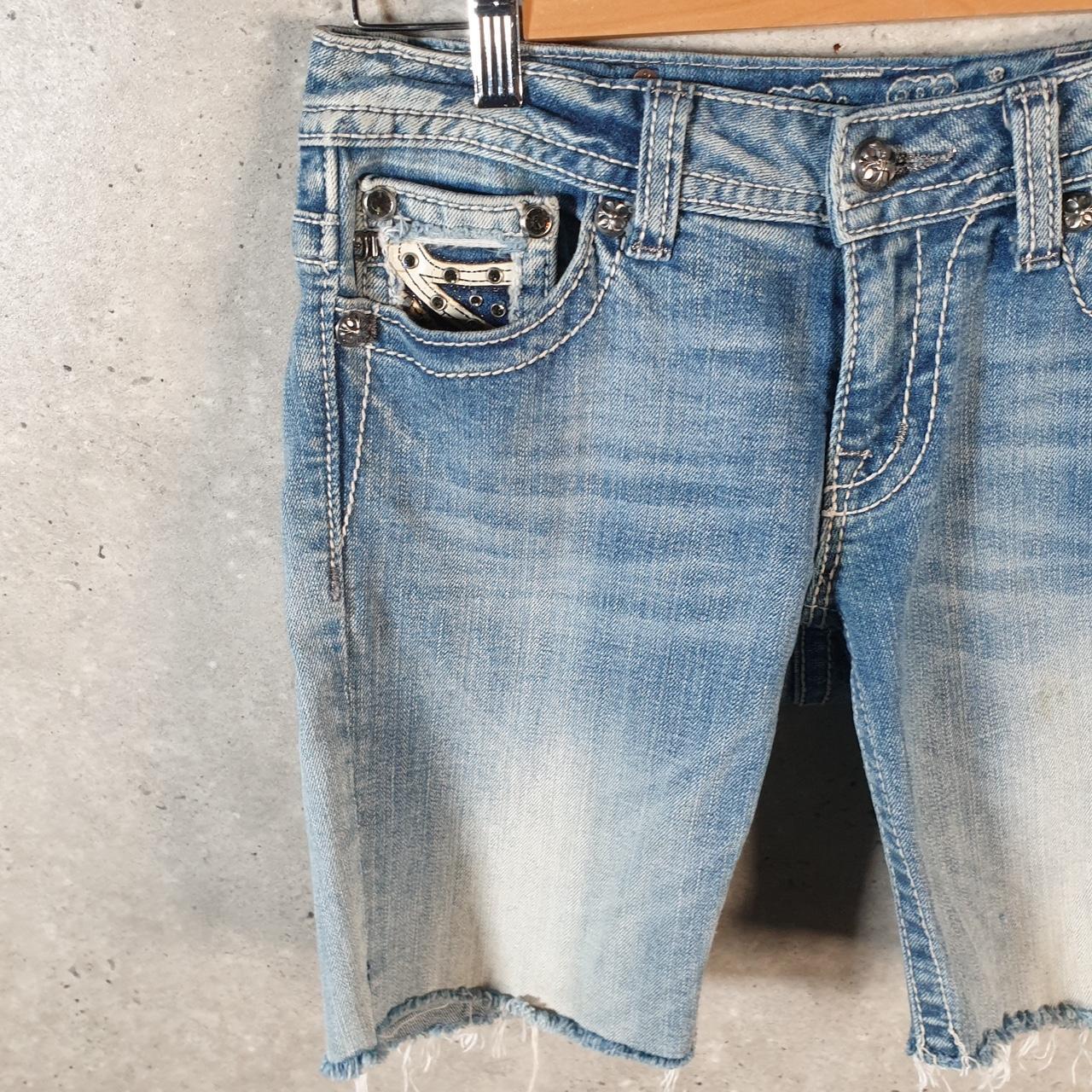 Vintage Miss Me Baggy Y2K Hip Hop Jeans Shorts Jorts Womens W28 Blue Denim Low Rise