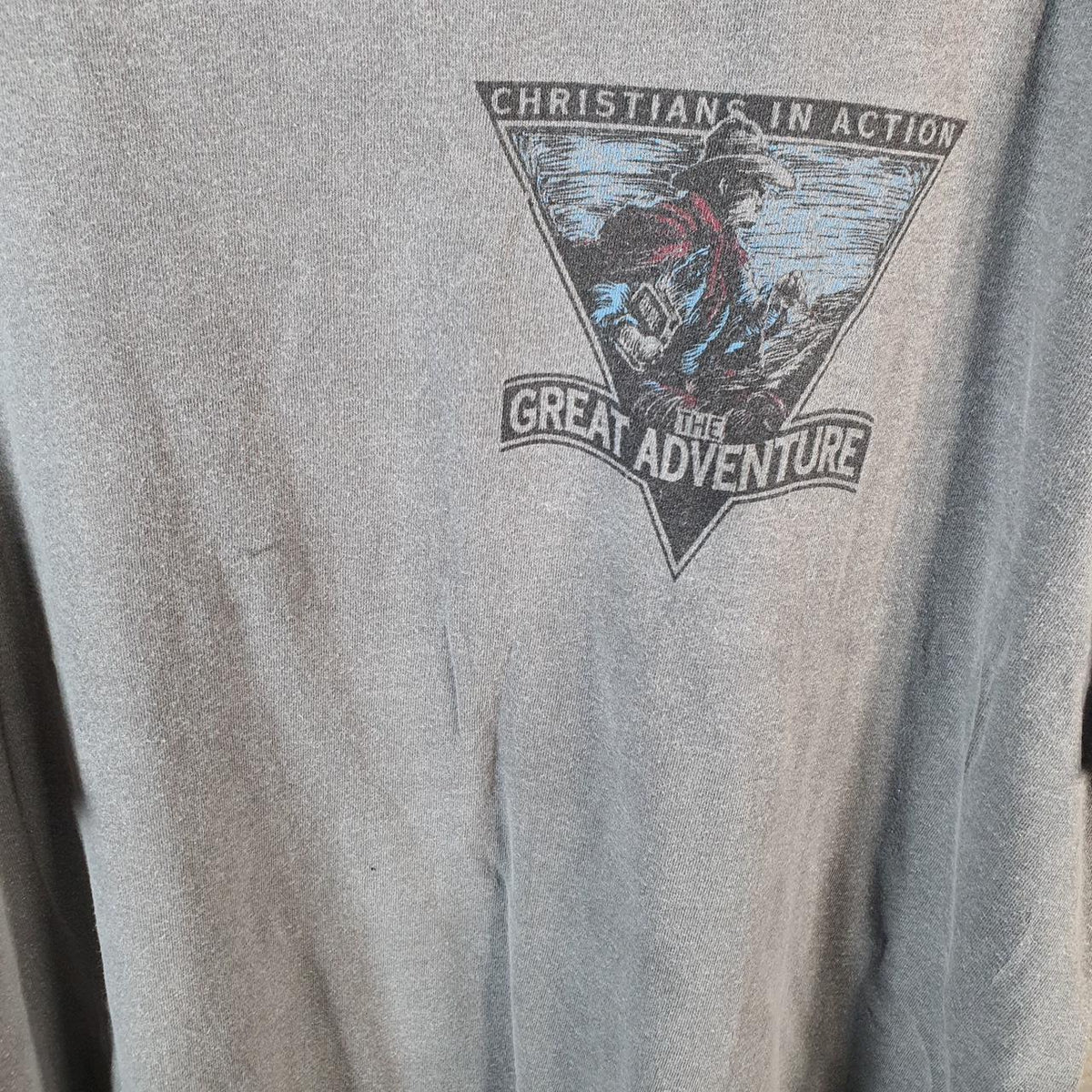 Vintage Delta Christian’s in Action Great Adventure 90s USA Single Stitch T Shirt Men’s XL Grey