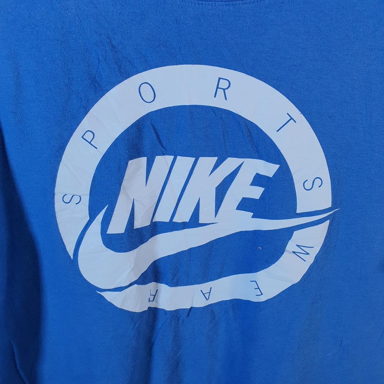 Vintage Nike Sportswear Spellout T Shirt Womens Medium Blue Logo Swoosh Athletic