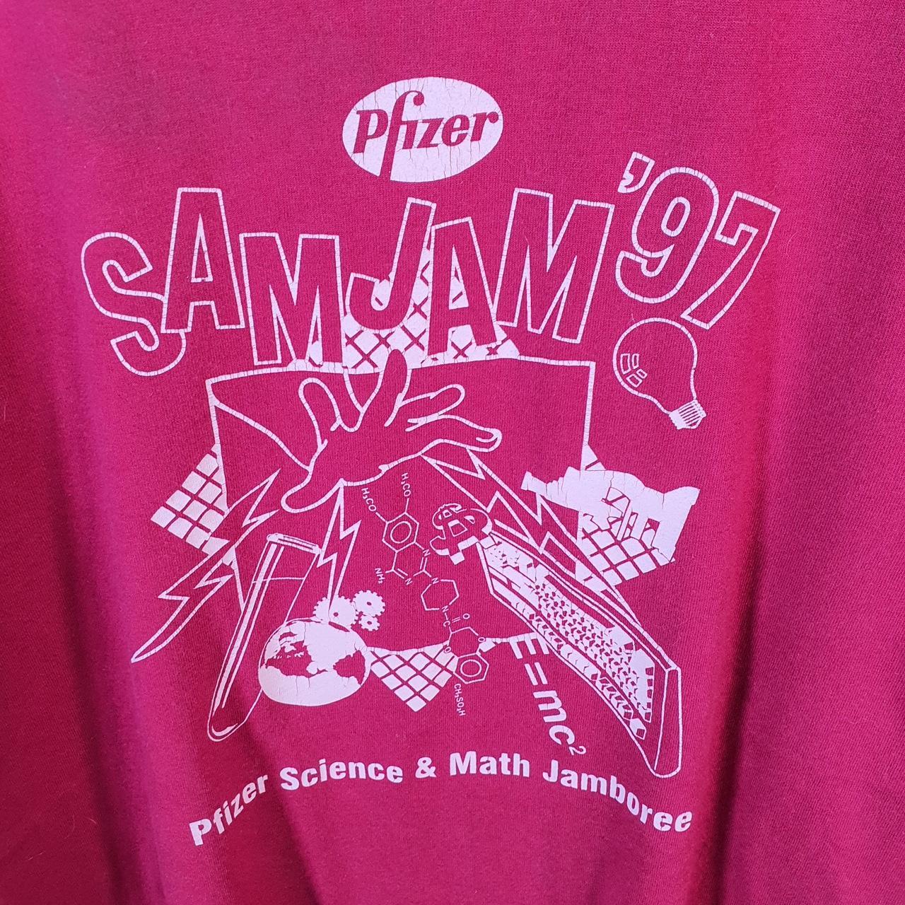 Vintage Fruit Of The Loom Pfizer Sam Jam 1997 USA Single Stitch T Shirt Men’s L Red