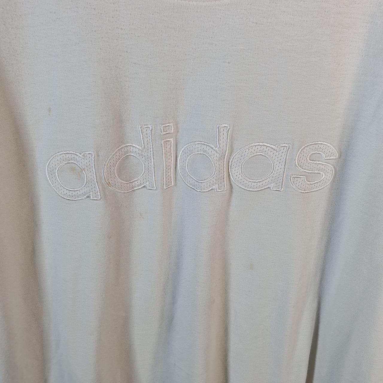 Vintage Adidas Spellout Embroidered T Shirt Men’s Large White Three Stripes Logo