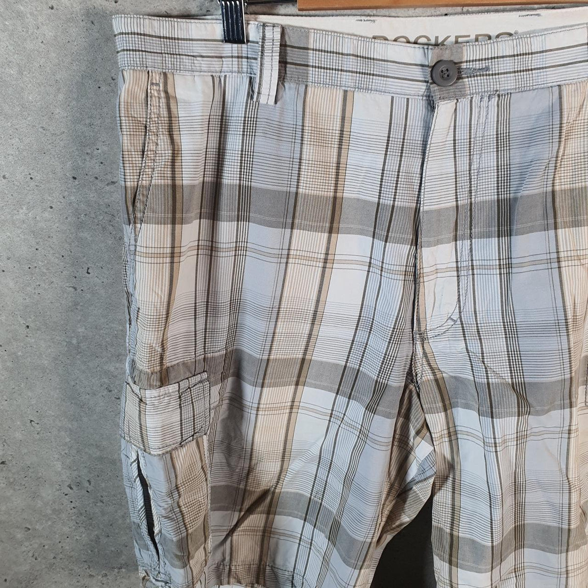 Vintage Dockers Chino Shorts Jorts Cargo Men’s W38 Grey Checkered Baggy Cotton A4237
