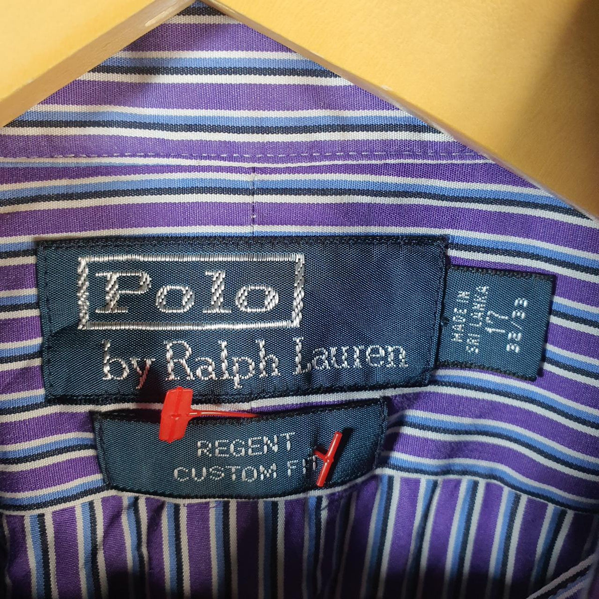 Vintage Ralph Lauren Button Down Shirt Men’s Large Purple Striped Regent Custom Fit Cotton