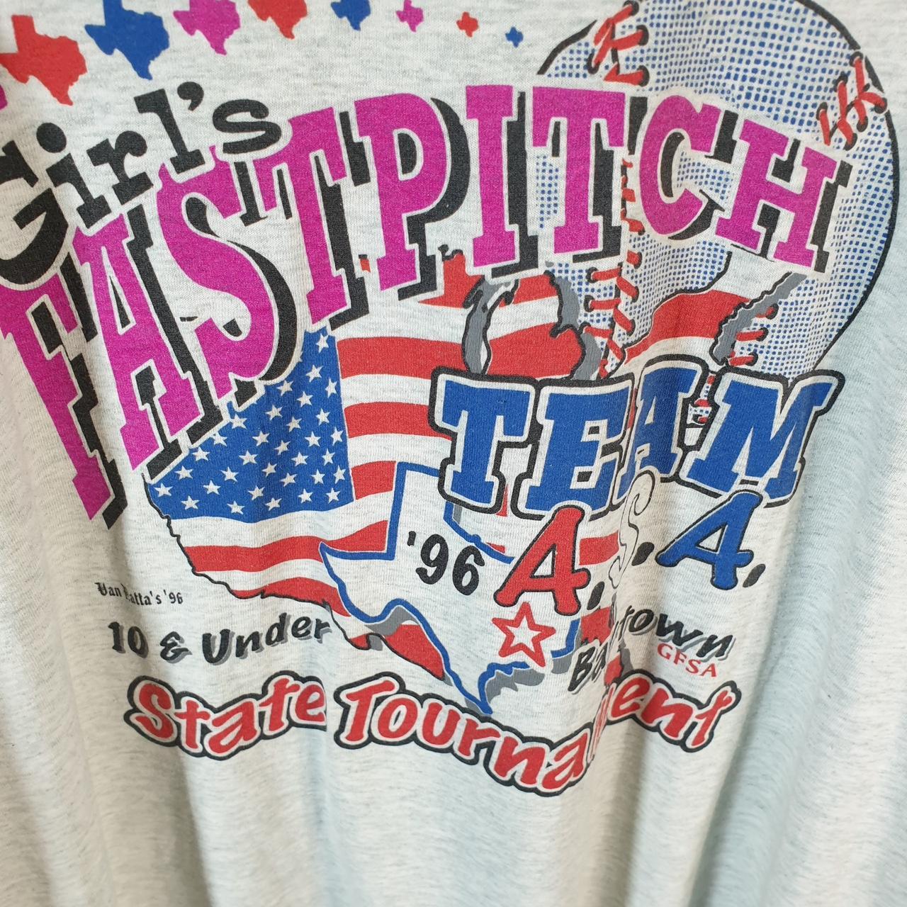 Vintage Fruit of the Loom 1996 Fast pitch Baseball 90s USA Single Stitch T Shirt Men’s Large Grey