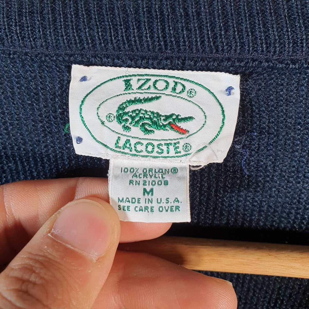 Vintage Lacoste Sweatshirt Men’s Medium Navy Blue Pullover Logo Y2K Jumper Logo