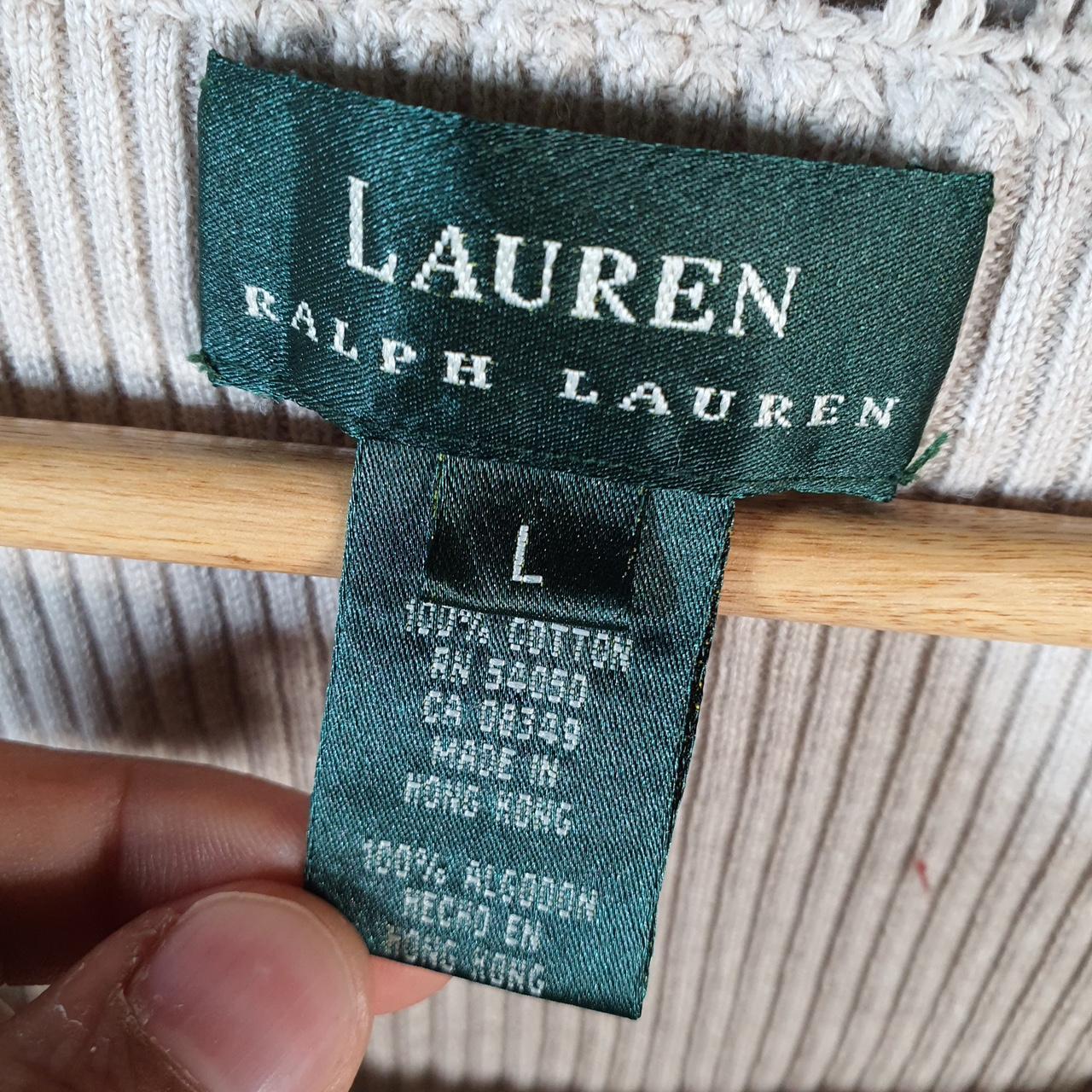 Vintage Ralph Lauren Polo Knit Sweater Womens Large Cream Cotton Pullover