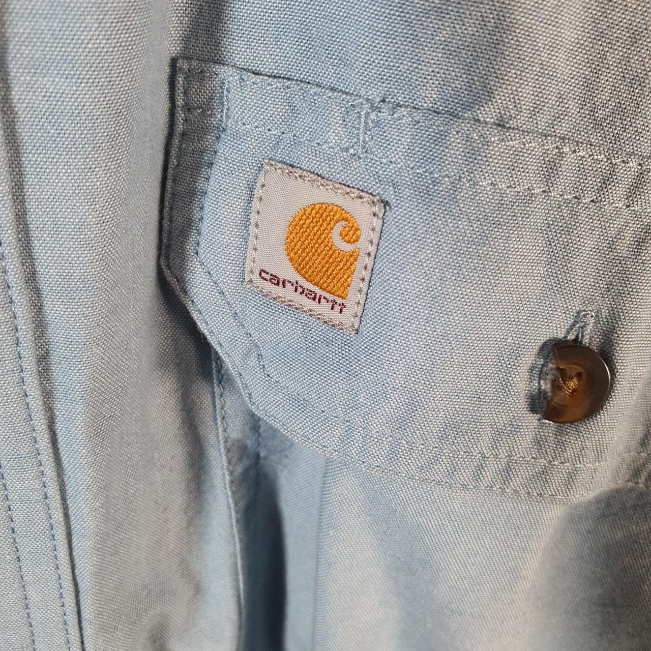 Vintage Carhartt Shirt Button Down Mens Medium Blue Long Sleeve Chore Utility Original - Big Fish Vintage