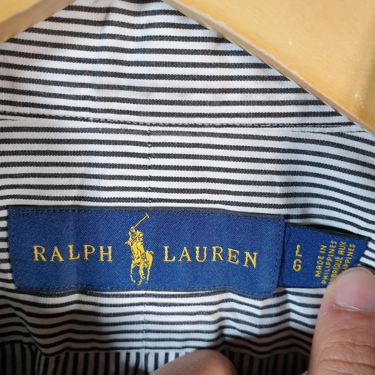 Vintage Ralph Lauren Button Down Shirt Men’s Large Black Striped Classic Fit Cotton Big Fish Vintage