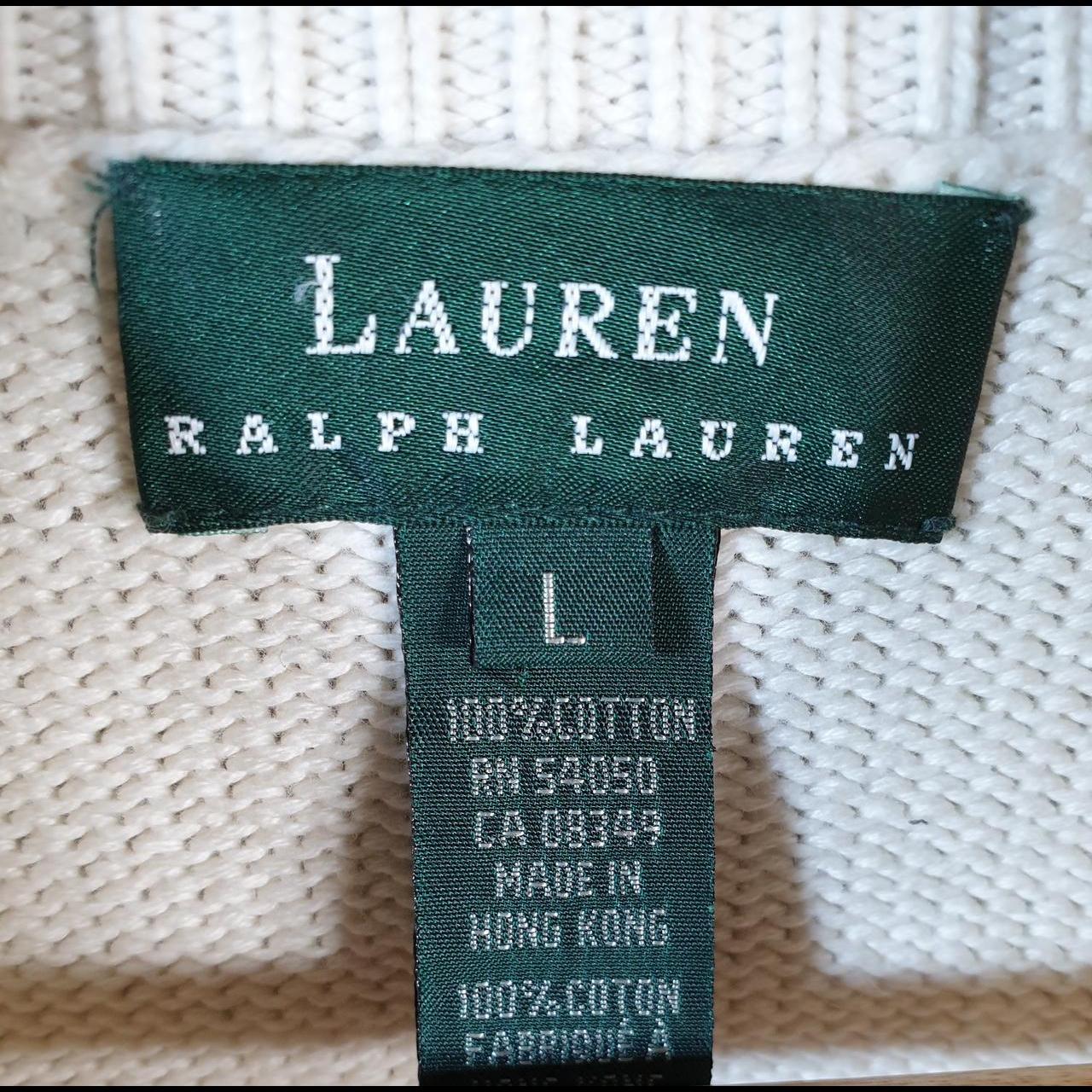 Vintage Ralph Lauren Polo Knit Sweater Womens Large Cream Striped 1/4 Button Cotton Pullover