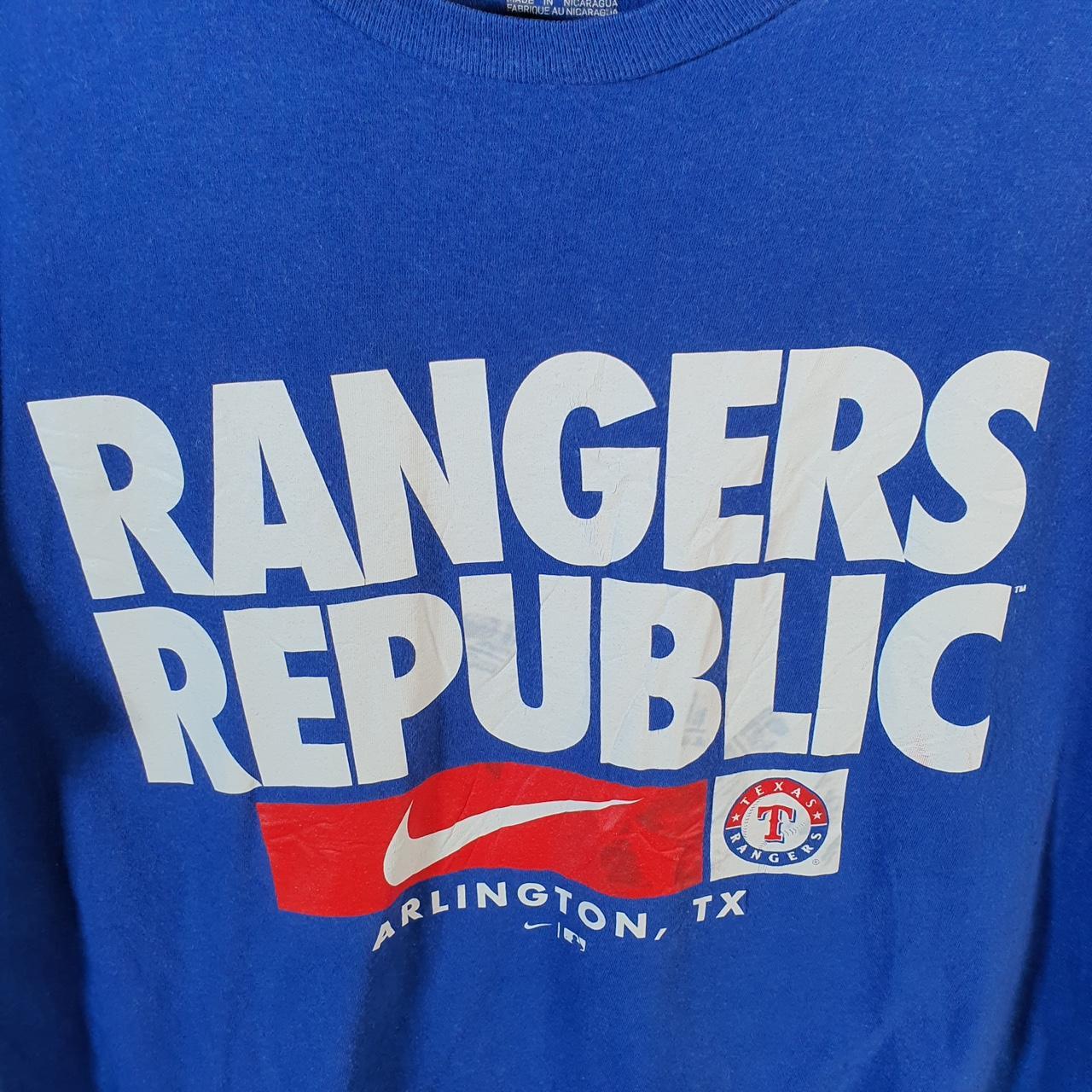 Vintage Nike Rangers Arlington Texas MLB T Shirt Mens Medium Blue Logo Swoosh Athletic