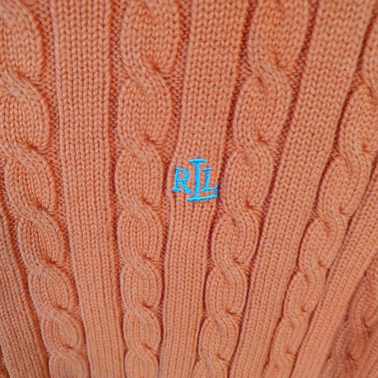 Vintage Ralph Lauren Polo Cable Knit Sweater Womens Small Orange Cotton Pullover
