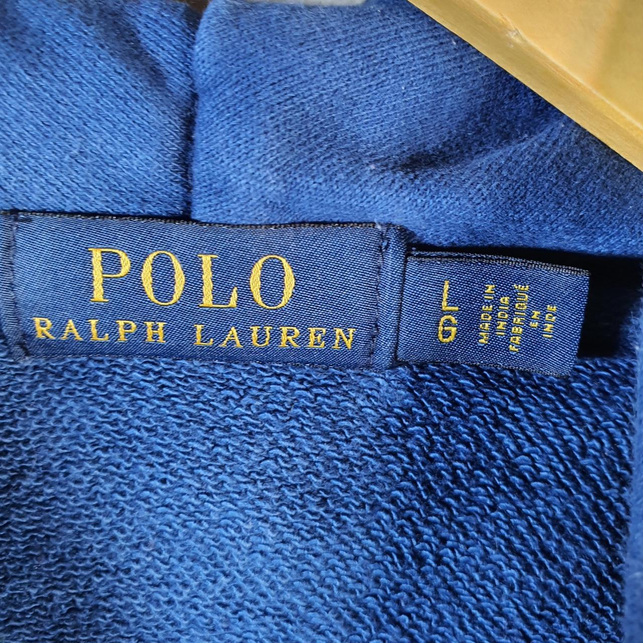 Vintage Ralph Lauren Polo Centre Logo Hodie Womens Large Blue Cotton Pullover Pony