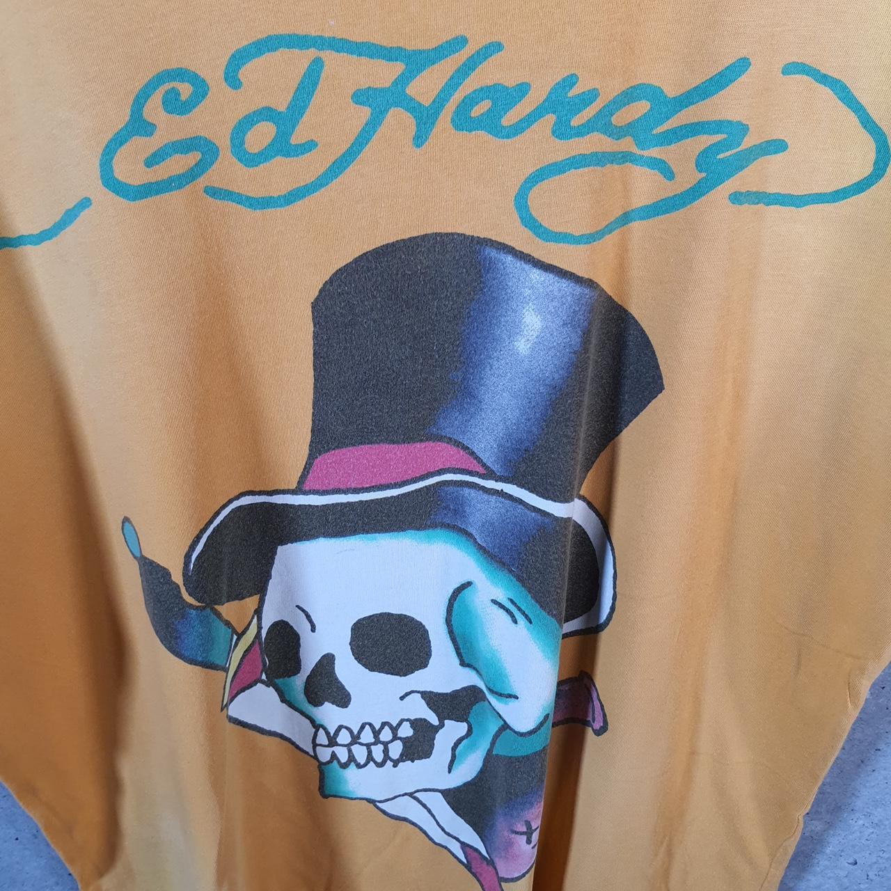 Vintage Ed Hardy T Shirt Men’s Large Yellow Christian Audigier Love Heart Graphic Skull Y2K