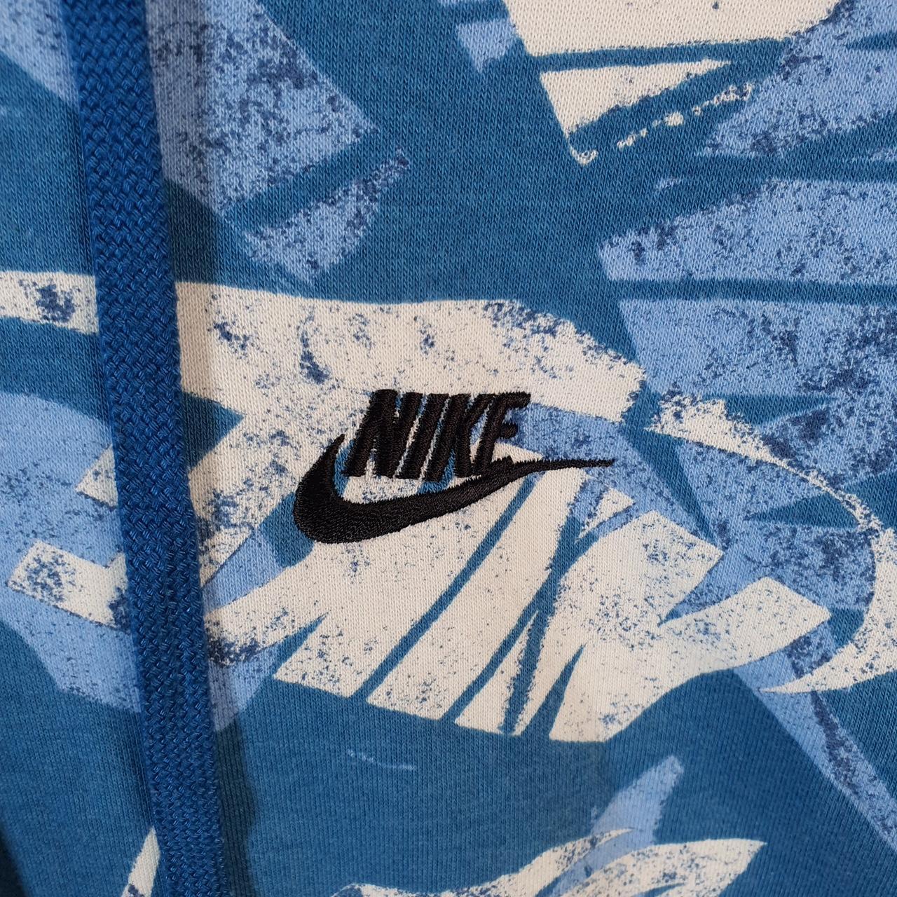 Vintage Nike Club All Over Print AOP Hoodie Men’s XS Blue Swoosh Y2K Pullover