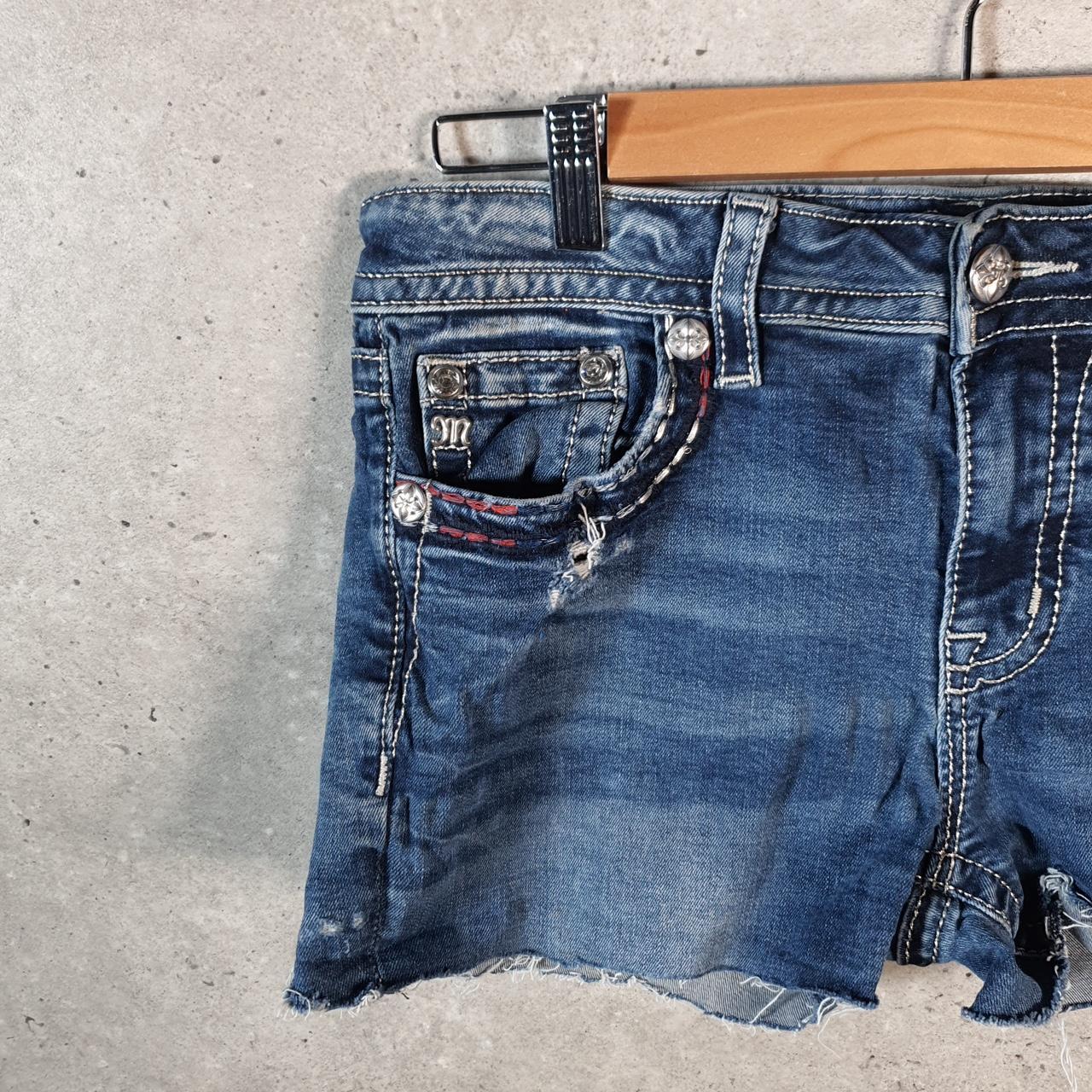 Vintage Miss Me Baggy Y2K Hip Hop Jeans Shorts Jorts Womens W30 Blue Denim USA A4825