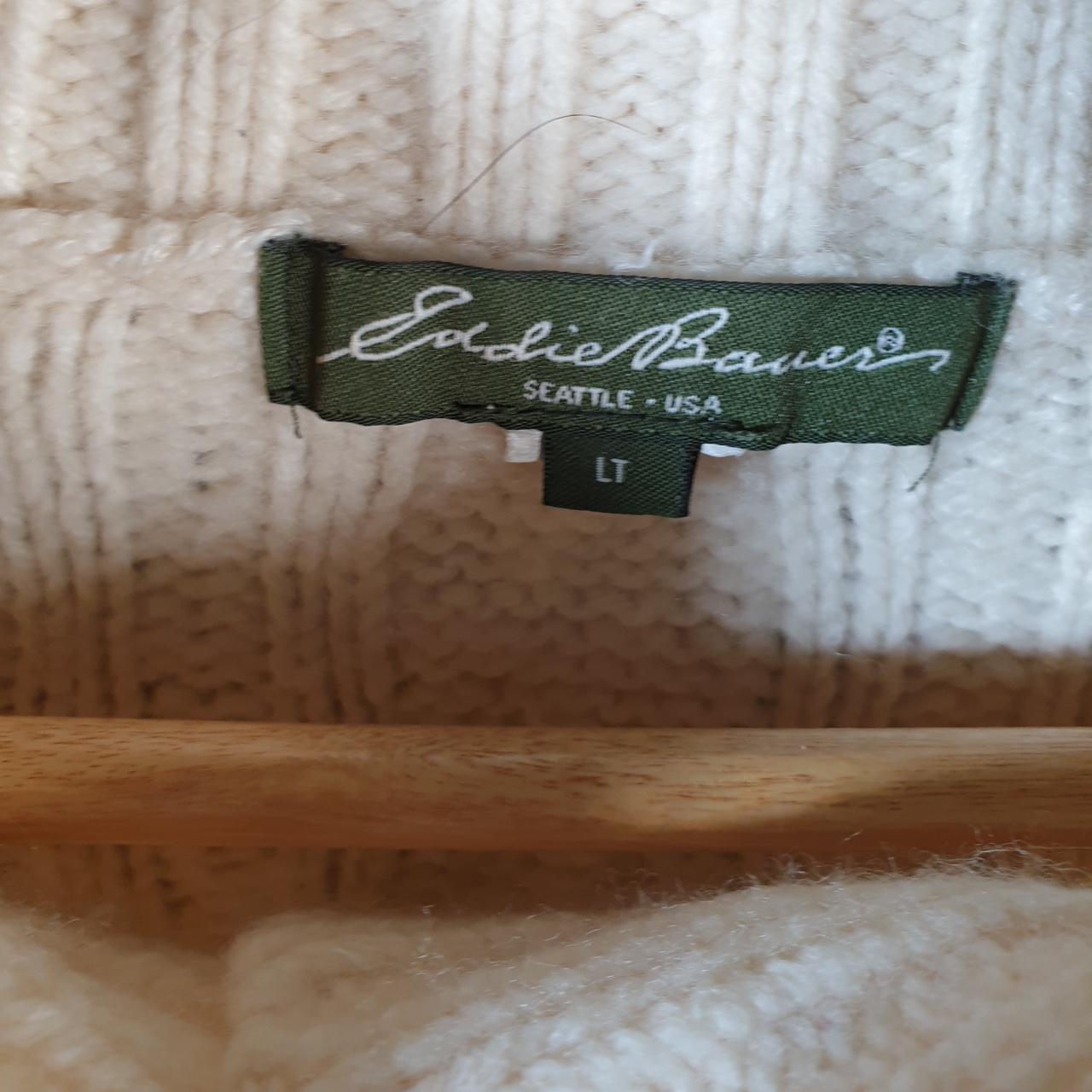 Vintage Eddie Bauer Cable Knit Sweater Womens Large Cream Y2K Pullover Button