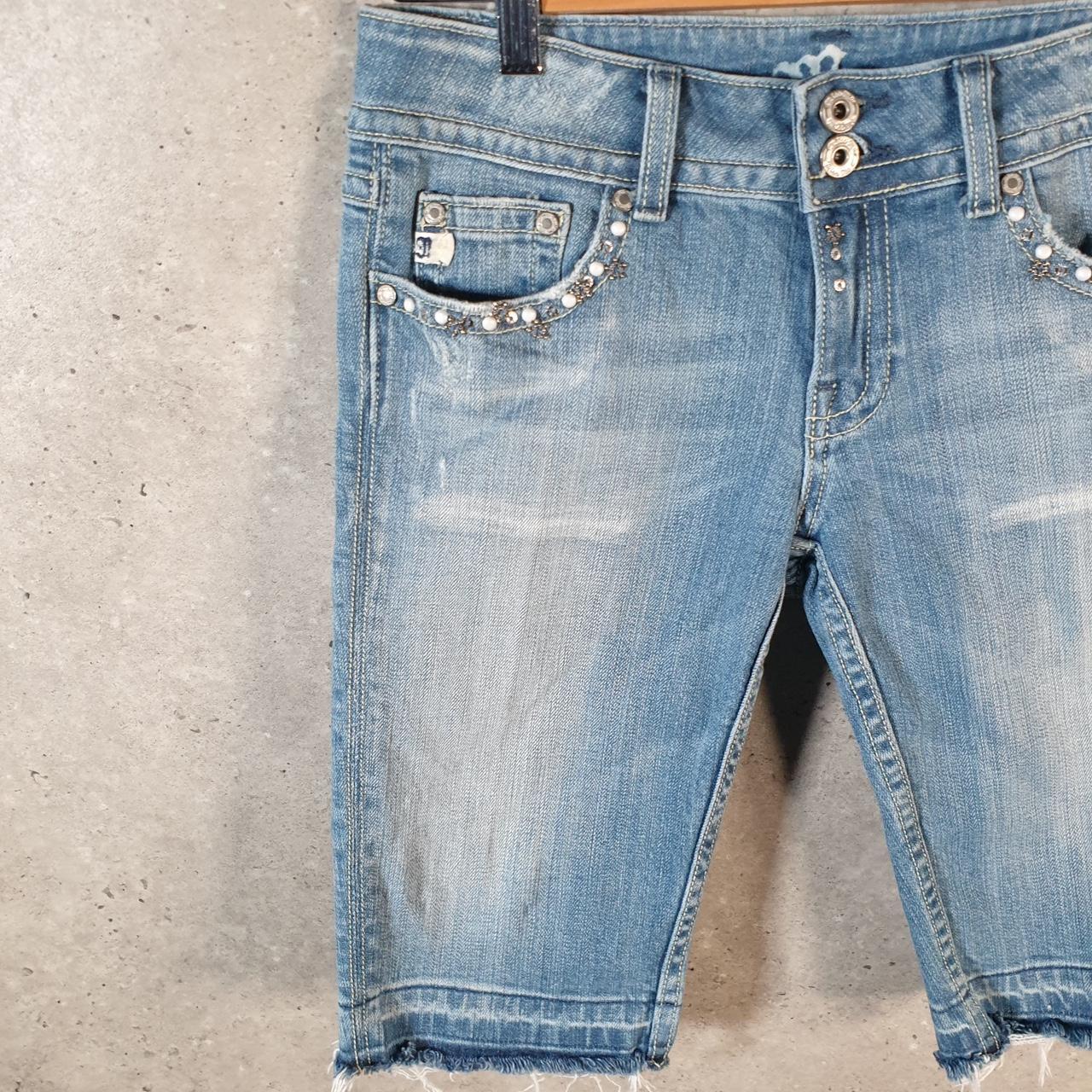 Vintage Miss Me Baggy Y2K Hip Hop Jeans Shorts Jorts Womens W28 Blue Denim Low Rise