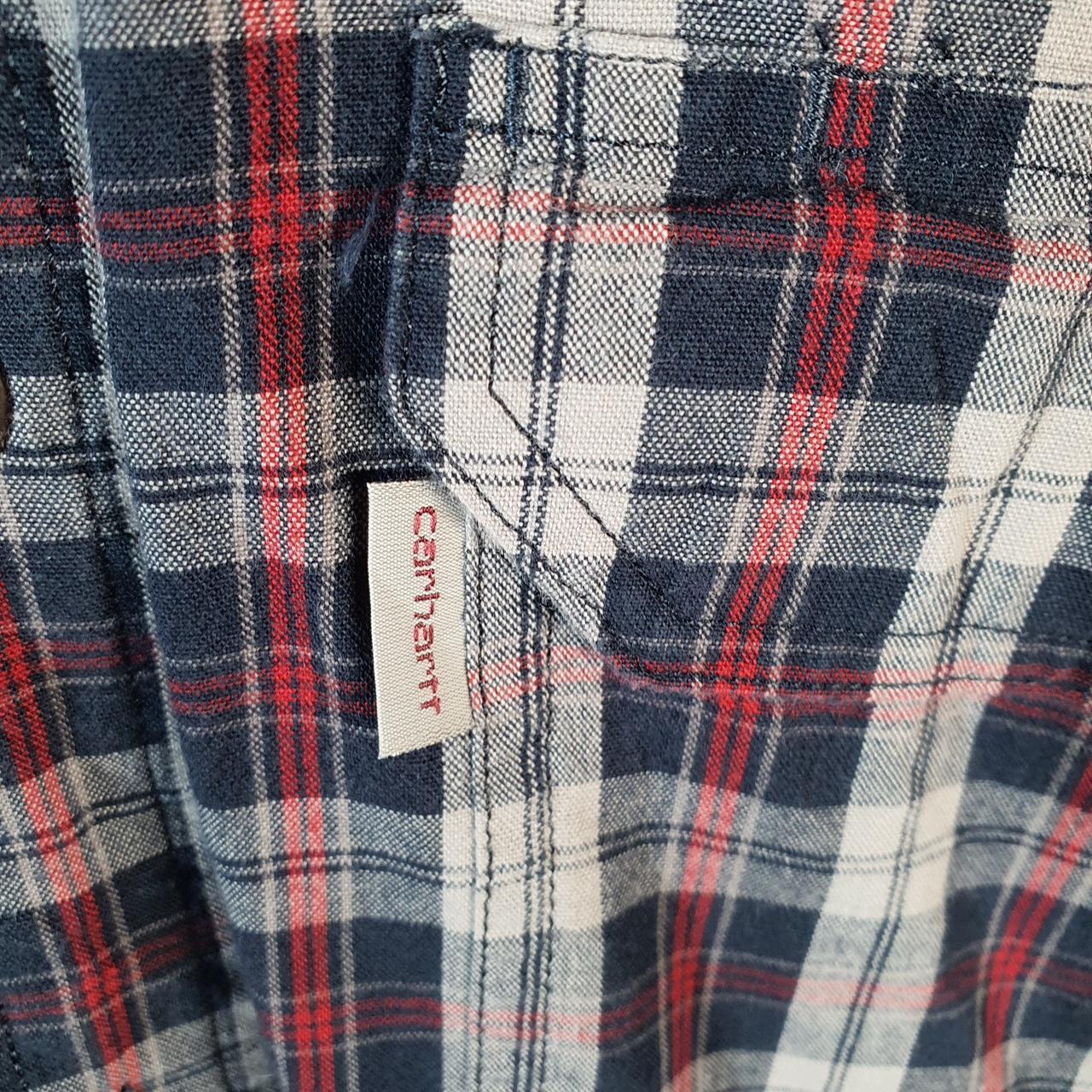 Vintage Carhartt Shirt Button Down Mens Large Blue Checkered Chore Utility Relaxed - Big Fish Vintage