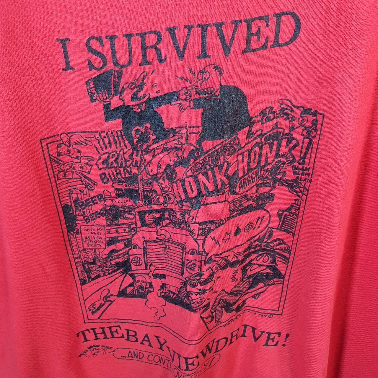 Vintage I Survived Bayview Drive 1989 USA Single Stitch T Shirt Men’s Medium Red