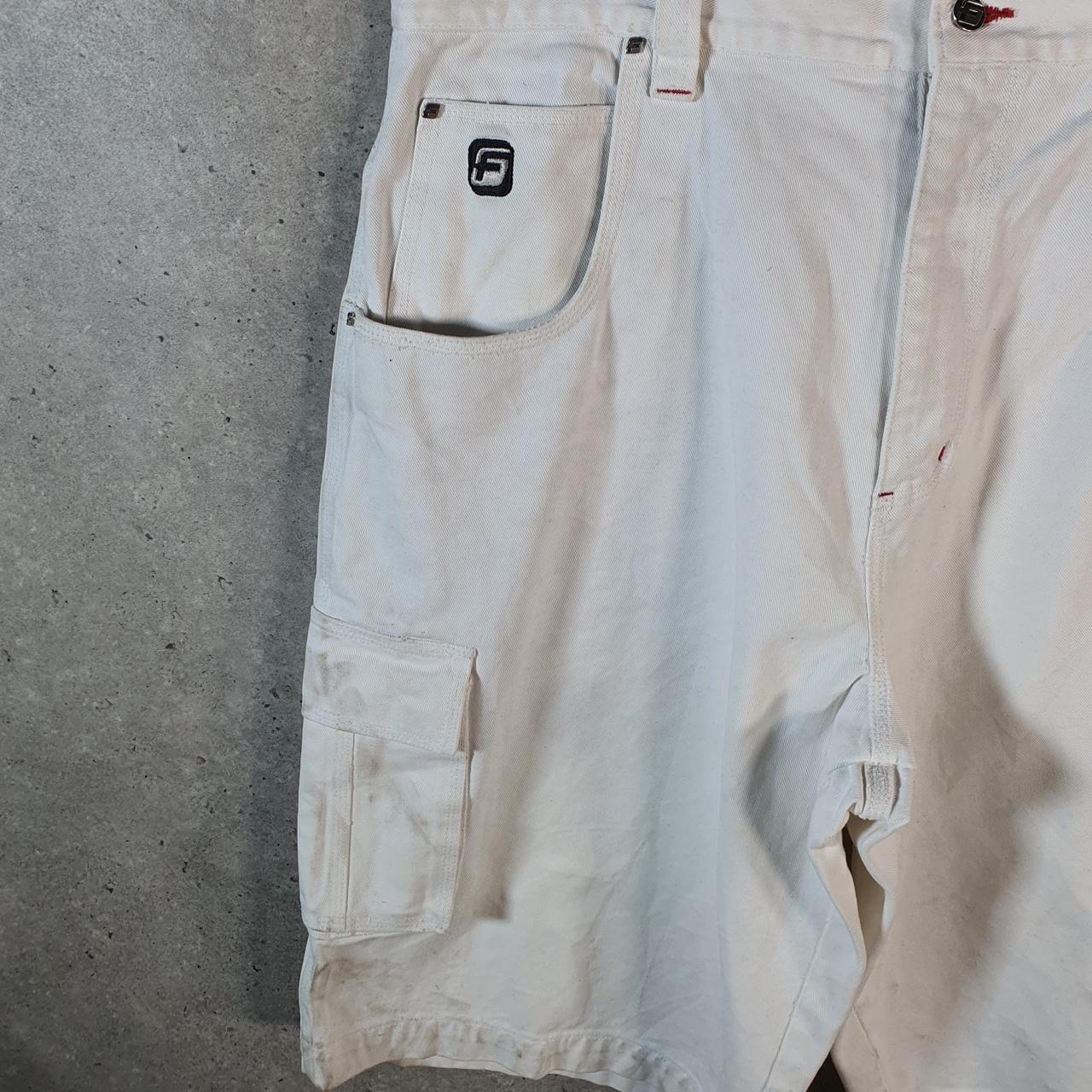 Vintage Fubu Baggy Y2K Hip Hop Jorts Shorts Mens W42 White Denim USA A4675