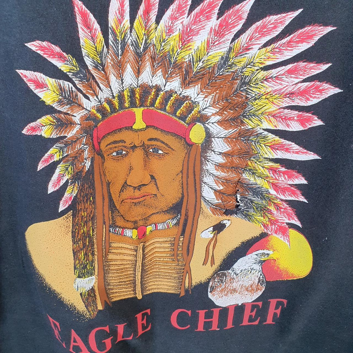 Vintage Eagle Chief Native American 90s USA Single Stitch T Shirt Men’s Small Black