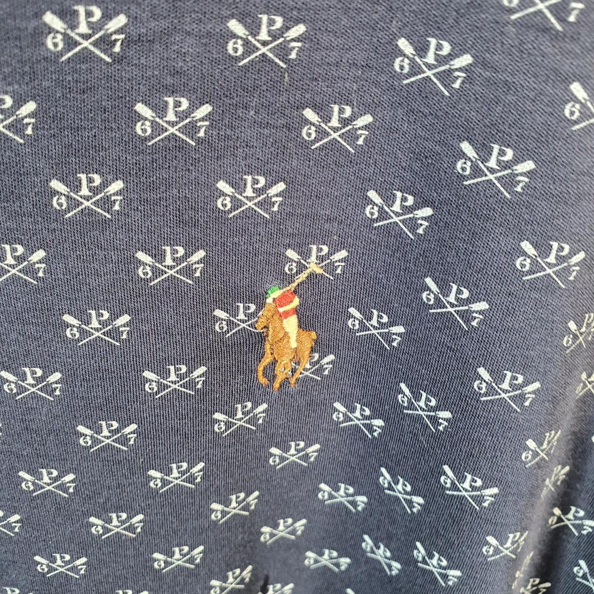 Vintage Ralph Lauren Polo All Over Print AOP T Shirt Men’s Medium Blue Classic Fit Pony