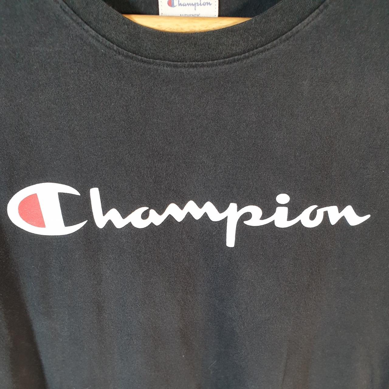 Vintage Champion Spellout Embroidered T Shirt Men’s Large Black Casual Blank Athletic