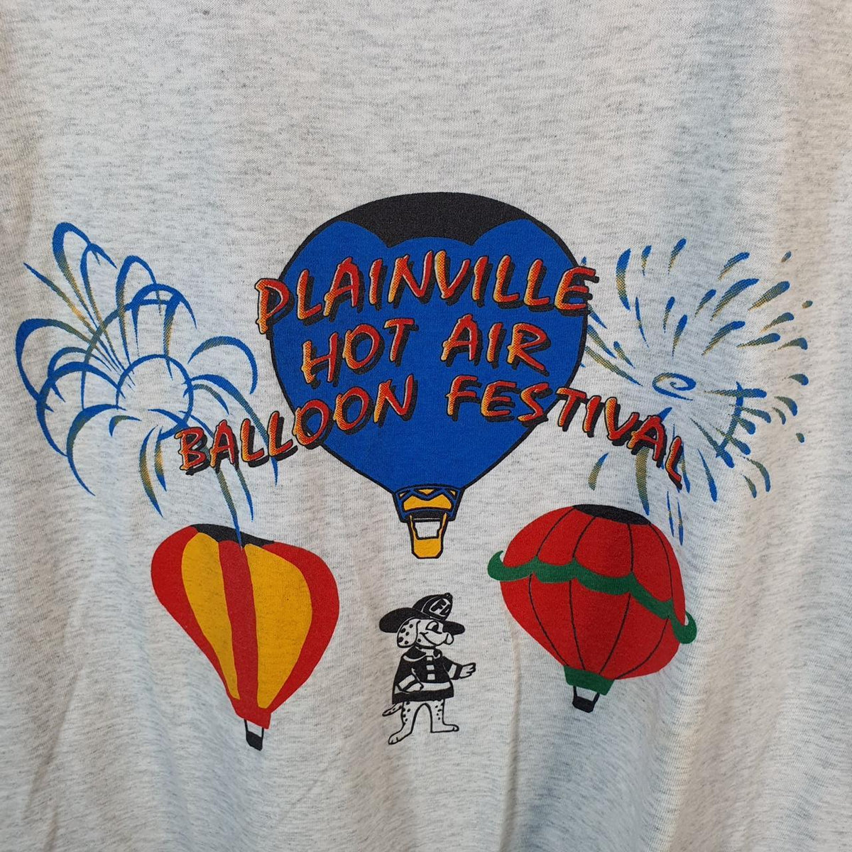 Vintage Fruit of the Loom Plaiville Hot Air Balloon 90s USA Single Stitch T Shirt Men’s Large Grey