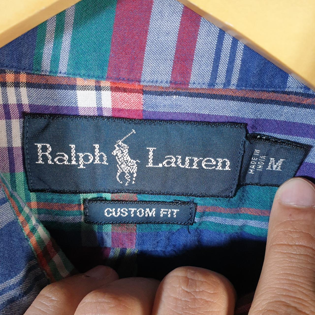 Vintage Ralph Lauren Button Down Shirt Men’s Medium Blue Checkered Custom Fit Cotton Pony
