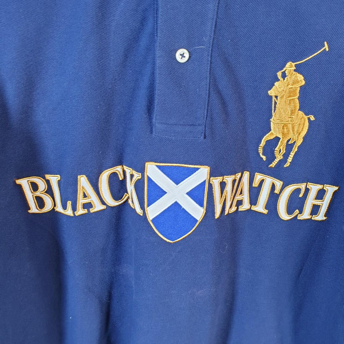 Vintage Ralph Lauren Polo Shirt Black Watch Men’s Large Navy Blue Chief Keef Spellout Pony
