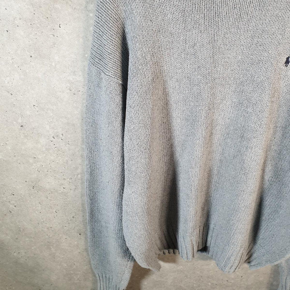 Vintage Ralph Lauren Polo Knit Sweatshirt Men’s 2XL Grey Cotton Pullover Pony