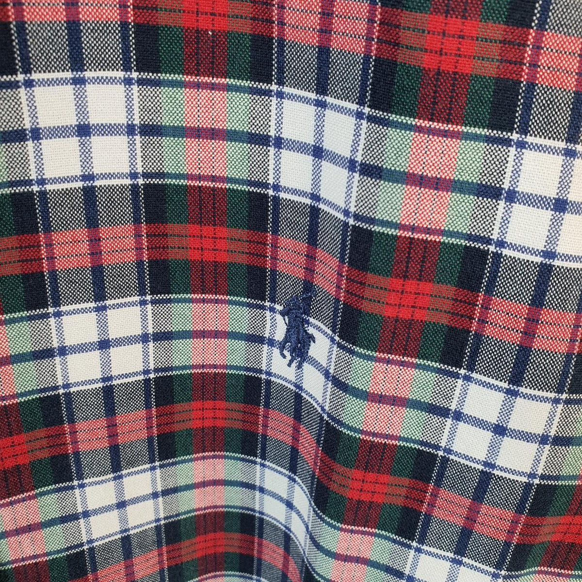 Vintage Ralph Lauren Button Down Shirt Men’s Medium Red Checkered Custom Fit Cotton Pony Big Fish Vintage