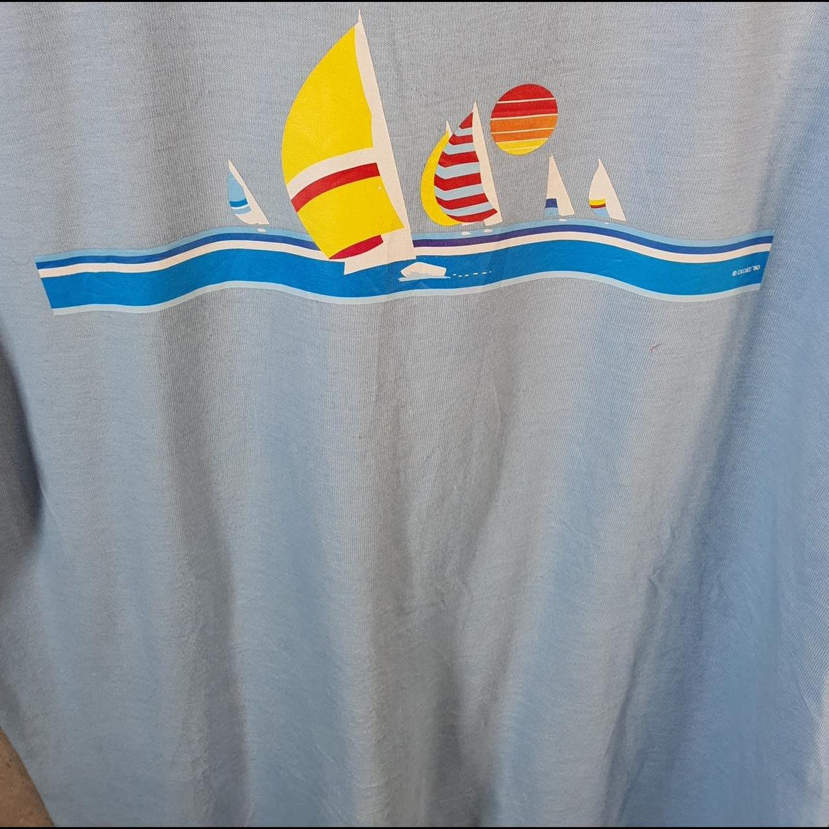 Vintage Hanes 1980 Fort Scott Sailing Club USA Single Stitch T Shirt Men’s Large Blue C9536