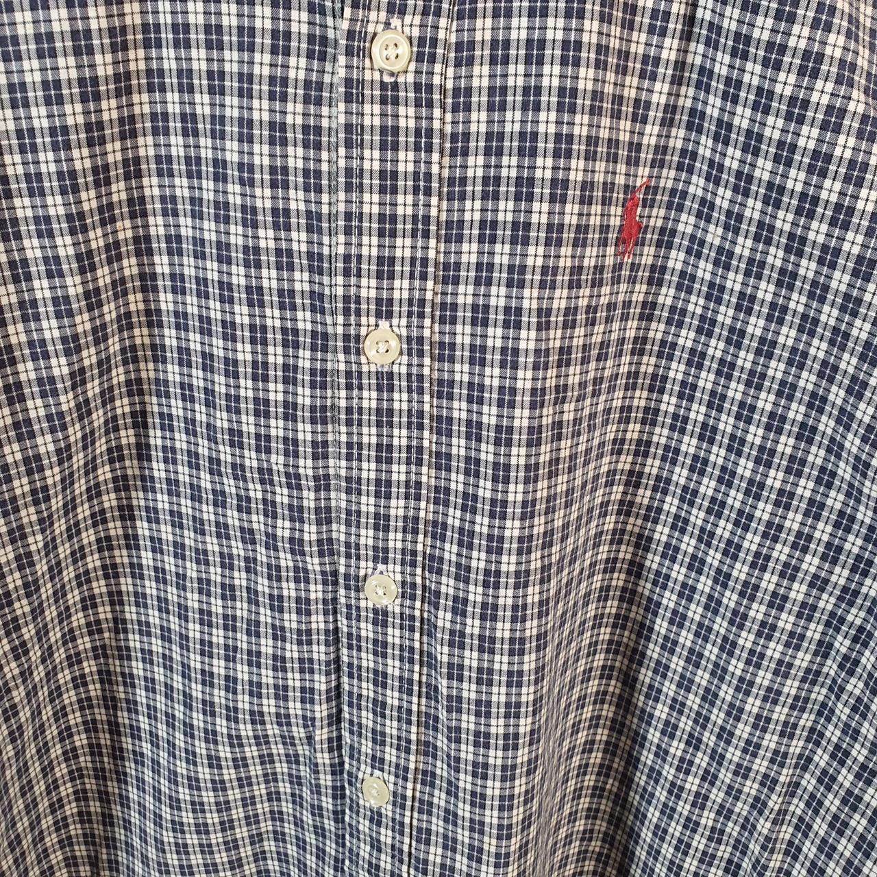 Vintage Ralph Lauren Button Down Shirt Womens Large Blue Checkered Cotton Pony Casual Big Fish Vintage