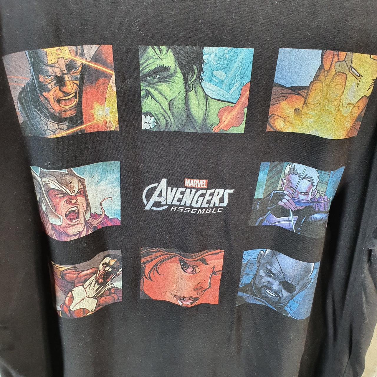 Vintage Marvel Avengers Assemble T Shirt Men’s XL Black Spellout Graphic