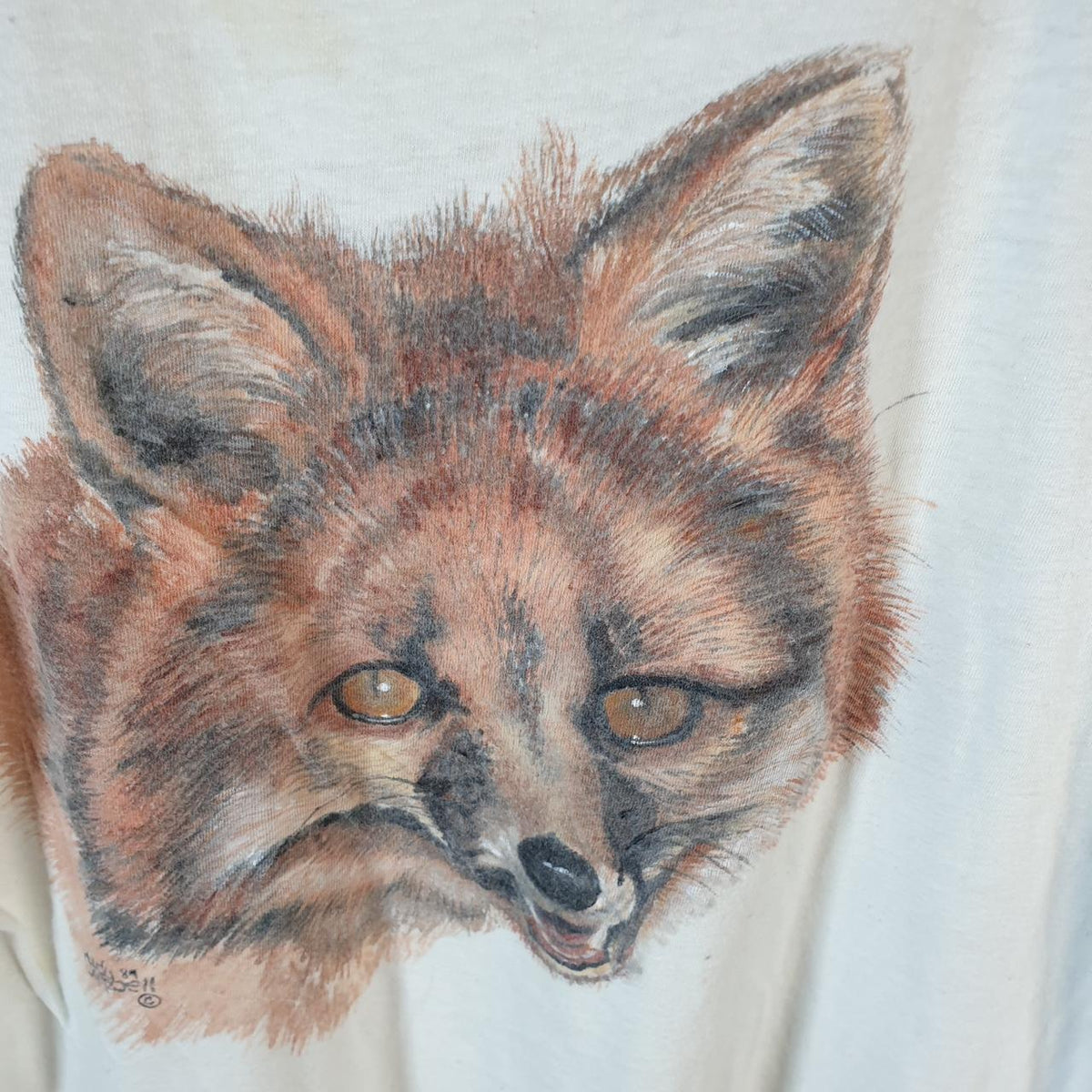 Vintage Fruit of the Loom Thornwood Art Studio Fox 90s Single Stitch T Shirt Men’s XS White C9414