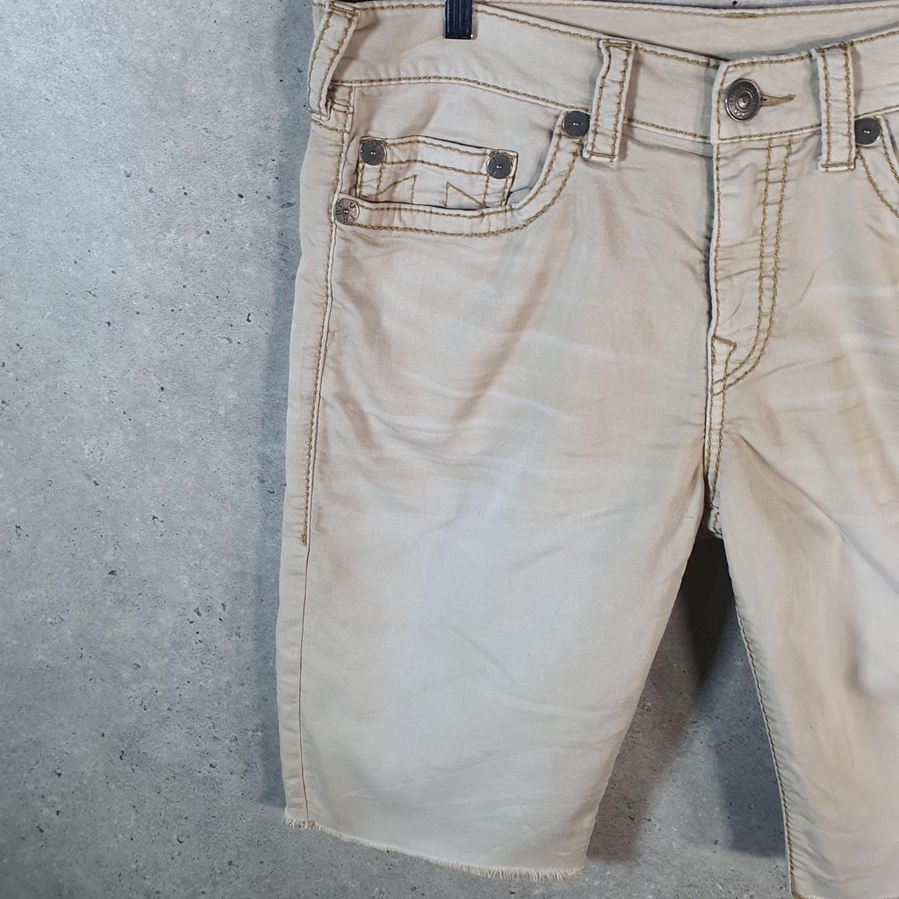 Vintage True Religion Baggy Y2K Hip Hop Jorts Shorts Mens W36 Beige Denim USA A4680