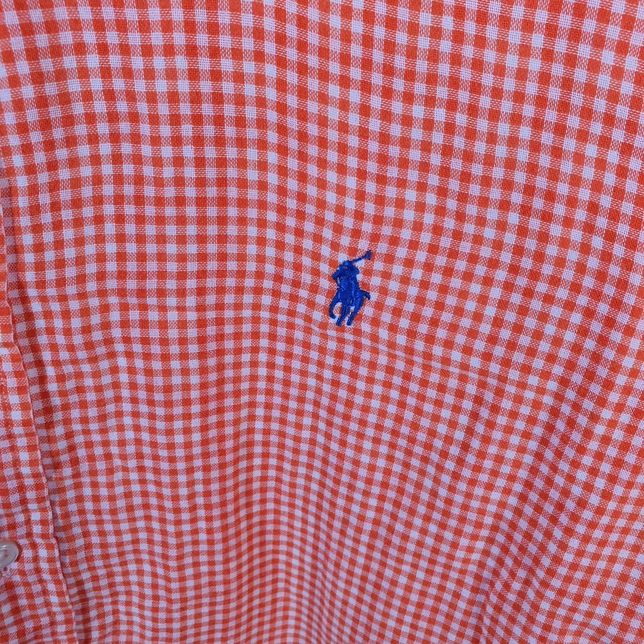 Vintage Ralph Lauren Button Down Shirt Men’s Large Orange Checkered Custom Fit Pony