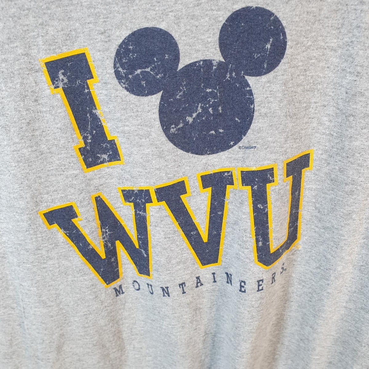 Vintage Disney Land Mickey Mouse WVU Mountaineers T Shirt Men’s Medium Grey Cartoon