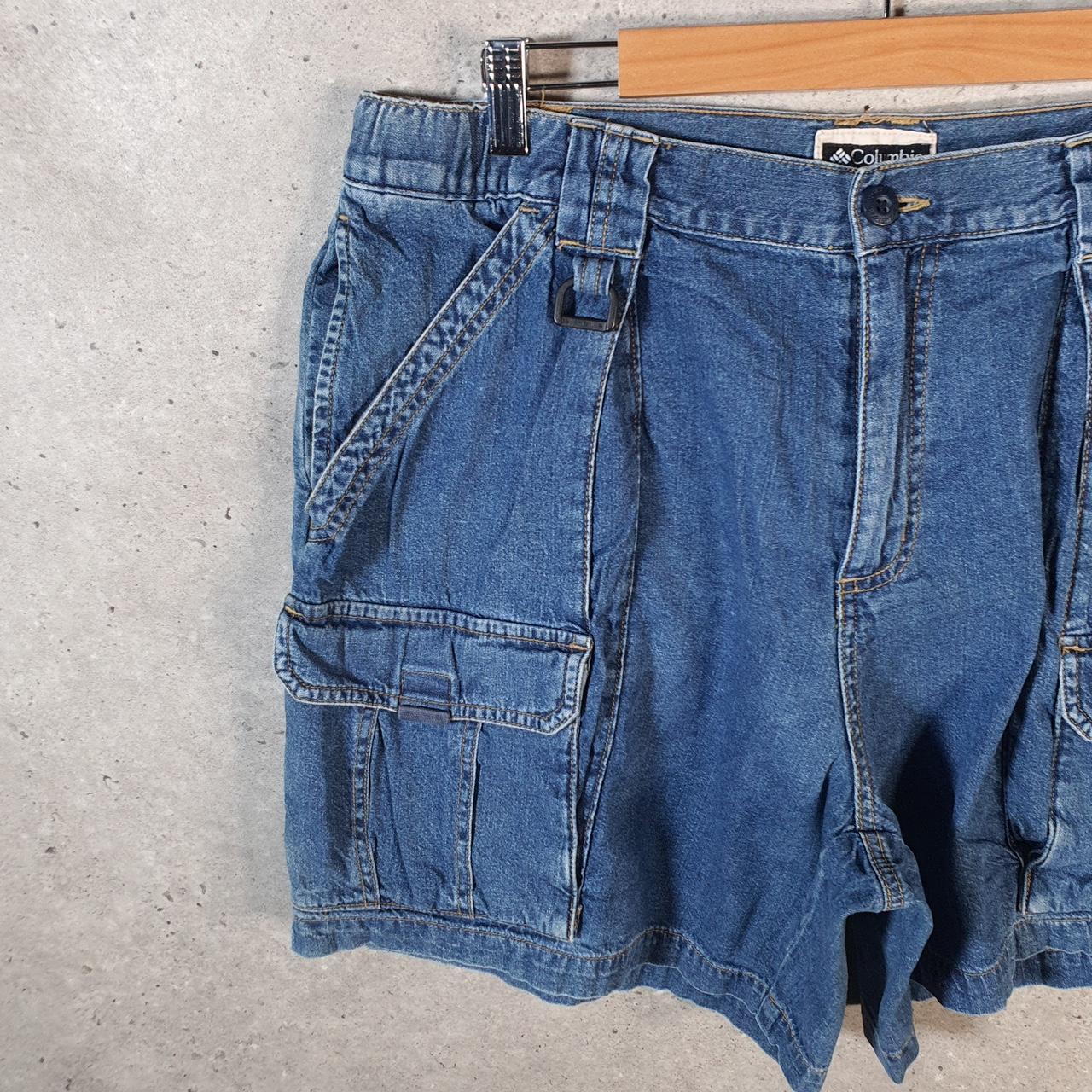 Vintage Columbia Baggy Shorts Jorts Cargo Mens Large Blue Denim Relaxed Fit Cargo