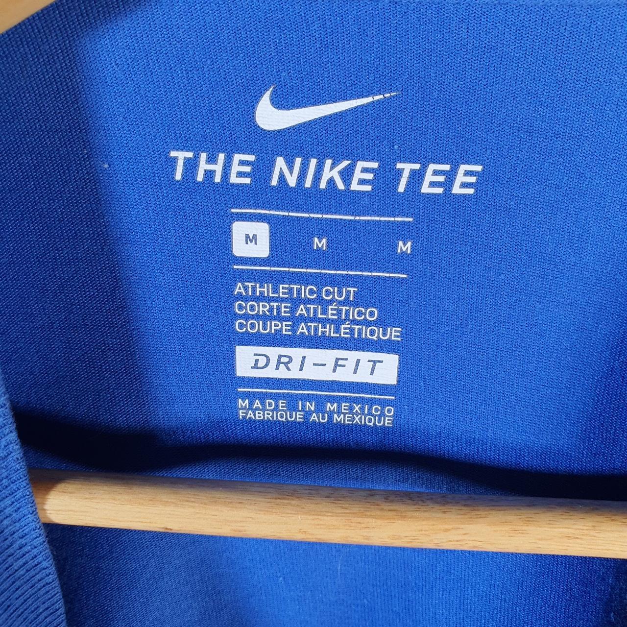 Vintage Nike Dri fit 3 Up 2 Down T Shirt Mens Medium Blue Printed Logo Swoosh Athletic