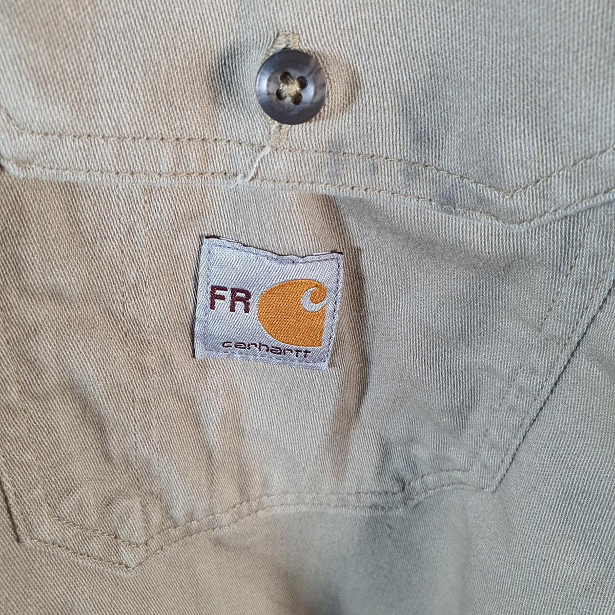 Vintage Carhartt FR Shirt Button Down Mens XL Brown Long Sleeve Chore Utility Relaxed