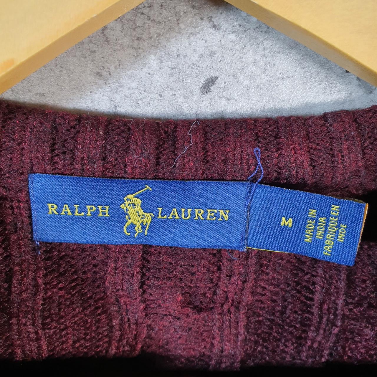 Vintage Ralph Lauren Polo Cable Knit Heavyweight Sweatshirt Womens Medium Burgundy Red Pony C8846