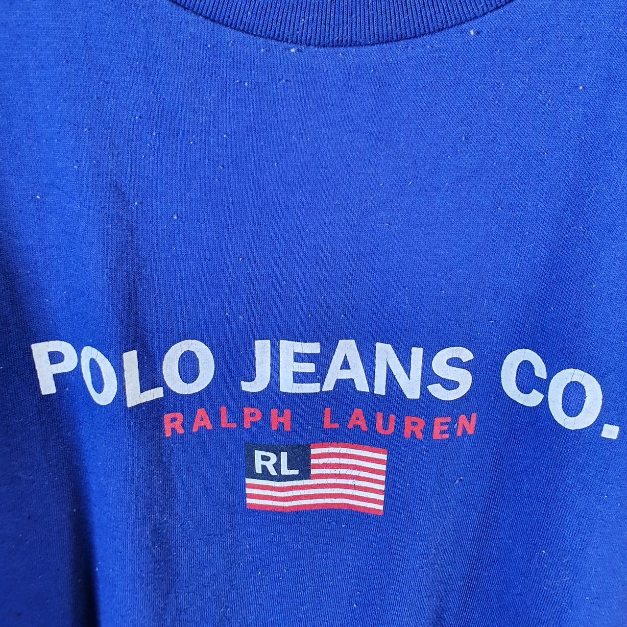 Vintage Ralph Lauren Polo Jeans USA Flag T Shirt Men’s Large Blue Classic Fit Pony