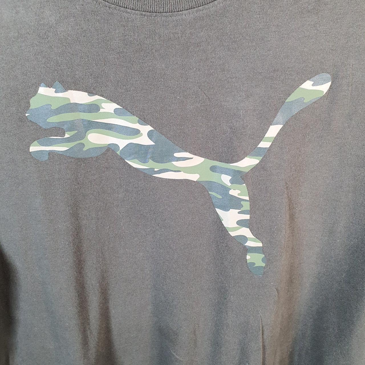 Vintage Puma Spellout T Shirt Men’s XL Khaki Green Logo Athletic Casual