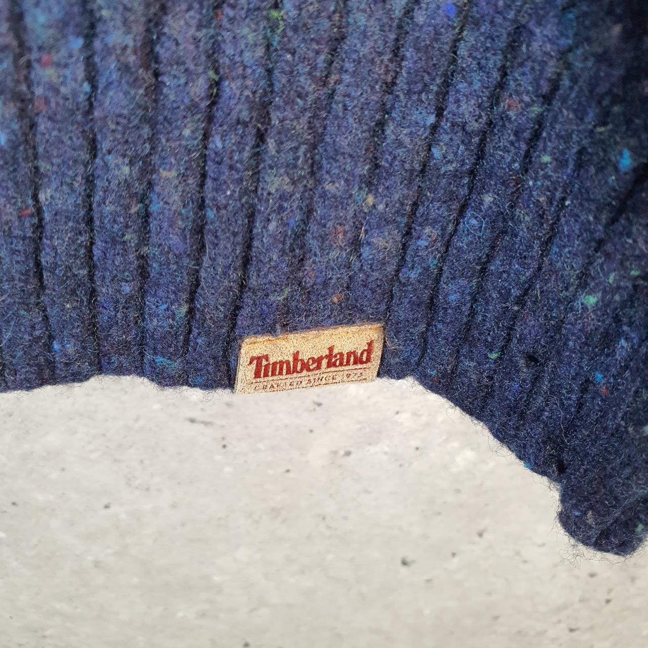 Vintage Timberland Lambswool Blend Knit Sweater Womens Small Navy Blue Logo