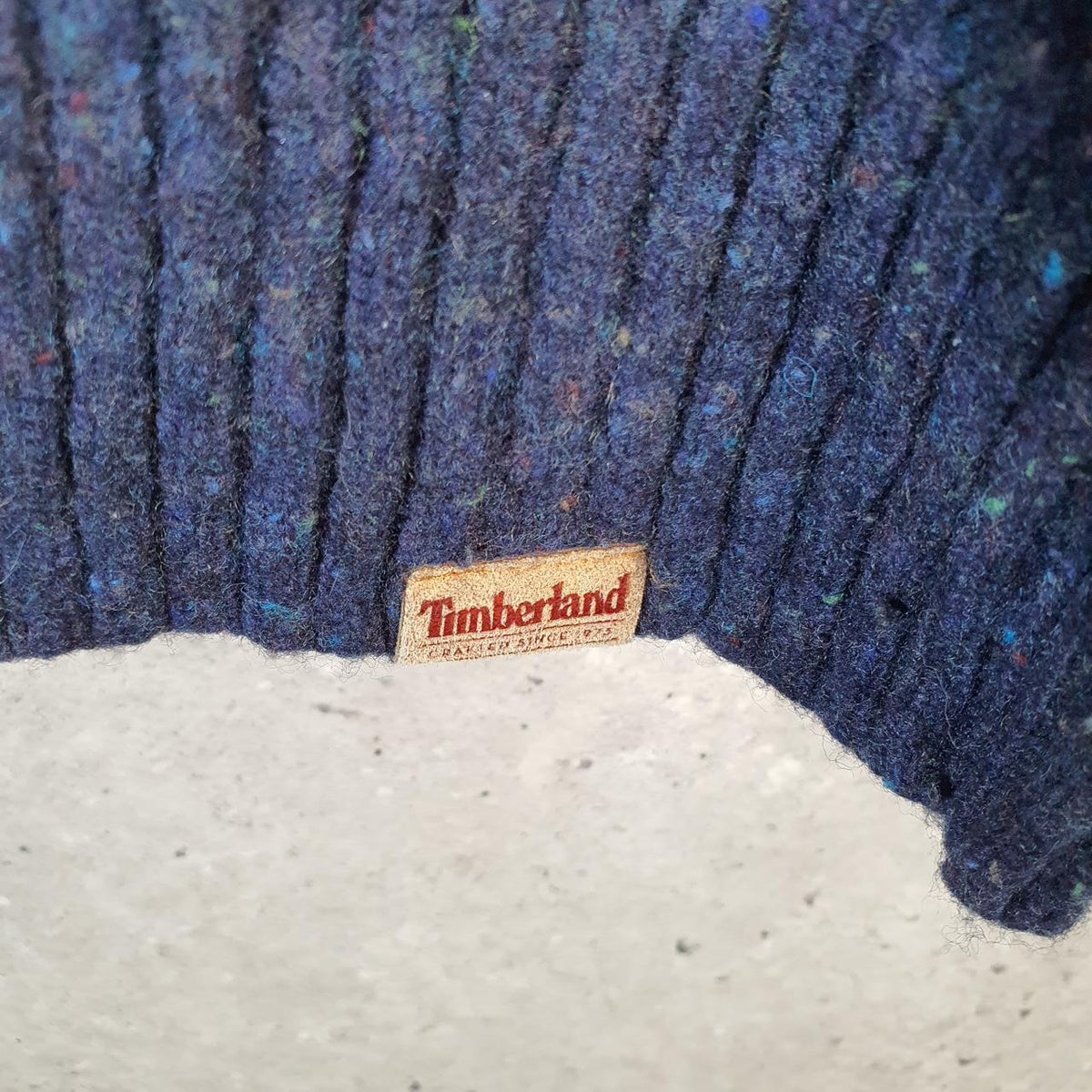 Vintage Timberland Lambswool Blend Knit Sweater Womens Small Navy Blue Logo