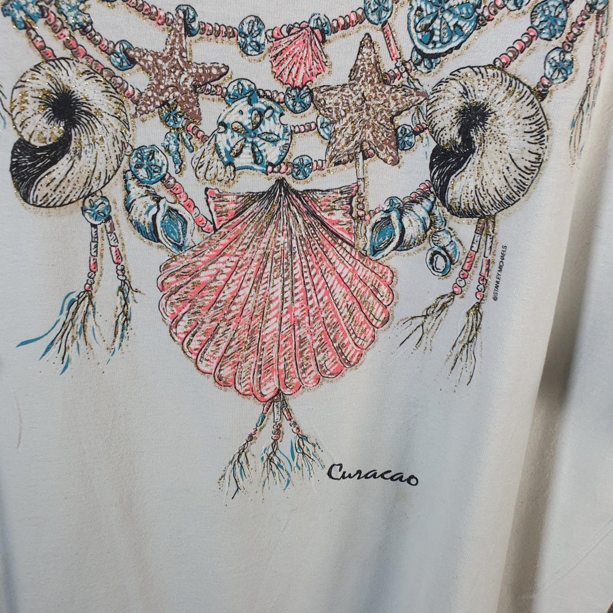 Vintage Fruit of the Loom Curacoa Graphic Single Stitch T Shirt Men’s Large White Big Fish Vintage