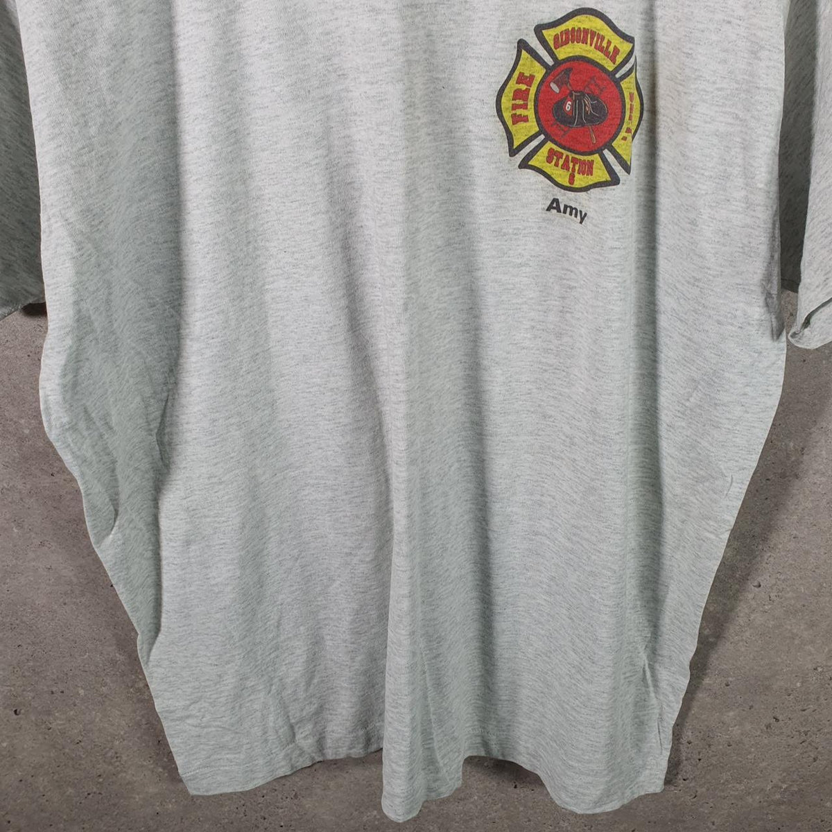 Vintage Fruit of the Loom Best Gibsonville Fire Single Stitch T Shirt Men’s XL Grey Big Fish Vintage