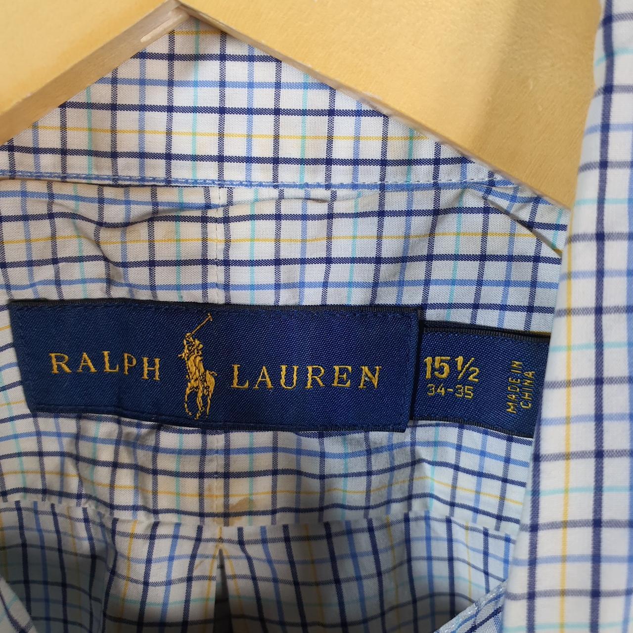 Vintage Ralph Lauren Button Down Shirt Mens Medium Blue Checkered Cotton Pony